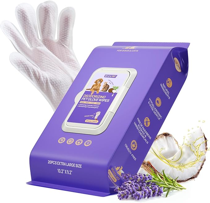 HICC PET Dog Wipes for Dogs & Cats, Glove Design, Head-to-Tail Grooming by HICCPET