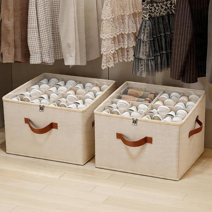  Shoe Storage Organizer 2 Pack, Fabric Stackable Shoe Box - Image 2