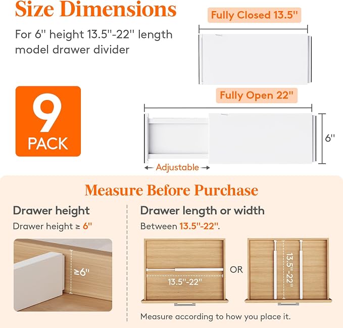 Lifewit 6" Tall Upgrade Drawer Dividers, Adjustable Deep Drawer Organizer | - Image 2
