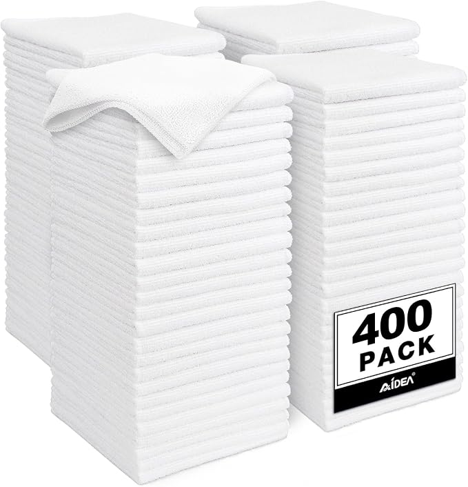 AIDEA Microfiber Cleaning Cloth White-400PK, Soft Microfiber Towels by AIDEAHOME