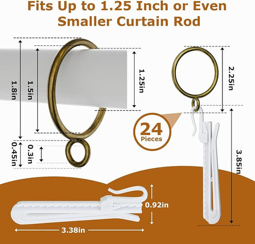1.5 Inch Curtain Rings with Hooks, 24 Pack Bronze Metal Drapery Rings with Pins - Image 2