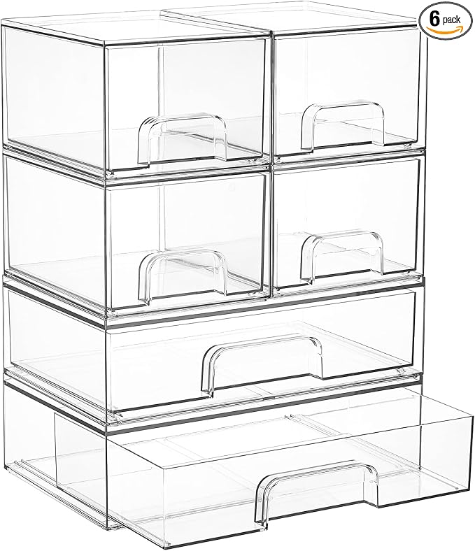 Vtopmart Clear Stackable Storage Drawers Set of 6, Plastic Organizer Bins | by Vtopmart