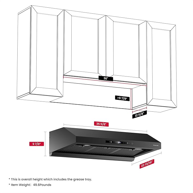 GASLAND Master 36 Inch Under Cabinet Range Hood, Matte Black, 700 CFM for Heavy-Duty Cooking Kitchen Exhaust Fan, 3-speed Powerful Stove Vent Hood 67dB, Three Filters Vent Hood with 5000K LED light