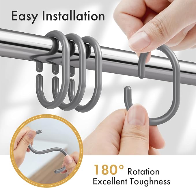 Amazer Grey Shower Curtain Hooks Rings, Plastic Shower Curtain Hooks - Image 3