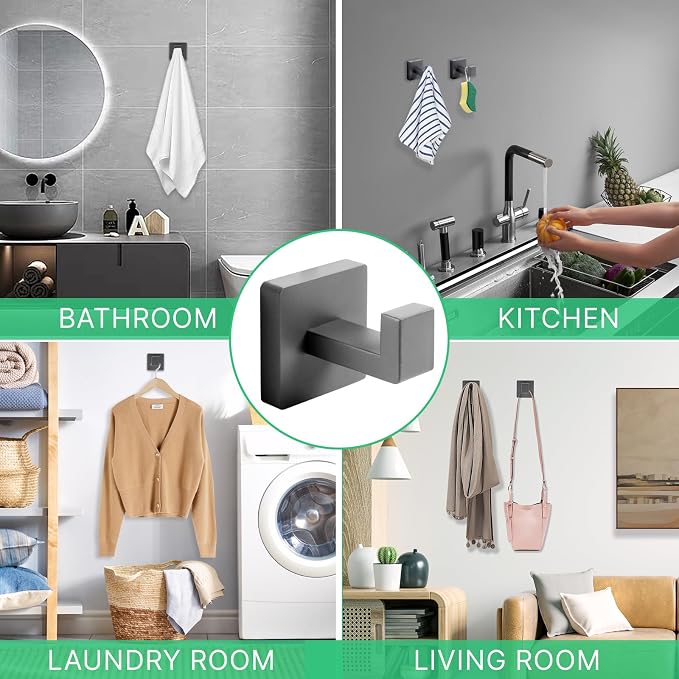 Towel Hooks for Bathrooms, Heavy Duty Stainless Steel Bathroom Hooks | Square - Image 5