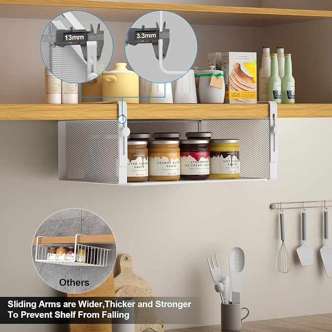AmonHouseware 2Pack Under Shelf Basket, Adjustable Hanging Holder - Image 4
