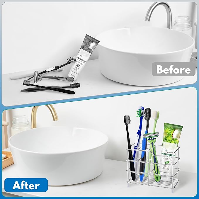 Toothbrush Holders for Bathrooms 304 Stainless Steel Quick Drying Silver | - Image 5