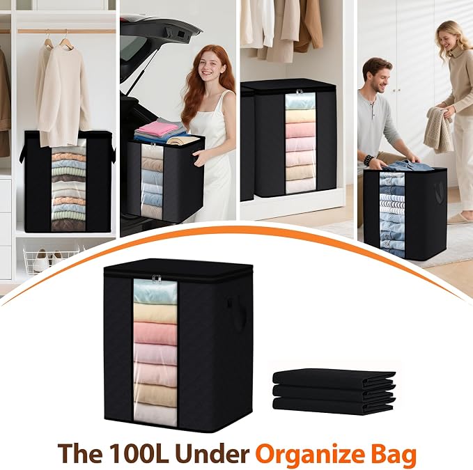 SpaceWhisper 3 Pack 100L Clothes Storage, Foldable Storage Bags, - Image 7