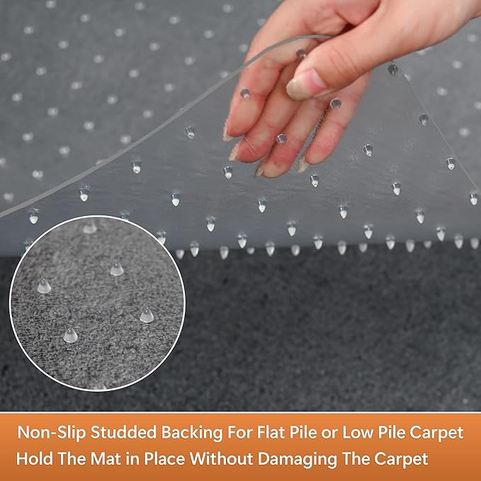 Office Chair Mat for Carpets - 46” x 60” Clear Carpet Chair Mats for Low Pile Carpeted Floors Home Office, Studded Floor Mat for Office Chair on Carpet