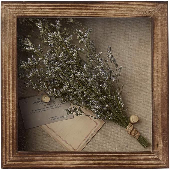 Freezing point Shadow Box Frame 8x8 Shadow Boxes Display Case with Linen Back Memorabilia Awards Medals Bouquet Photos Picture Badge Wedding Memory Box for Keepsakes Carbonized Small Pin Board