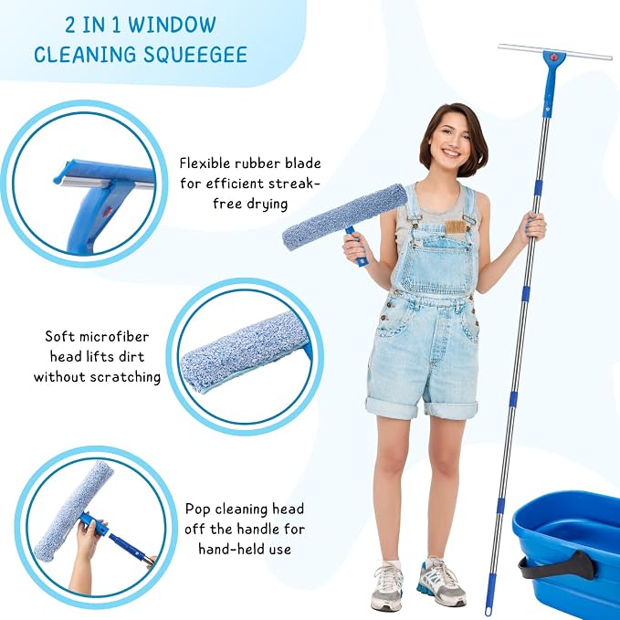 Window Squeegee Kit with 3 Gallon Collapsible Bucket, 5.5 Ft Long Handle - Image 2