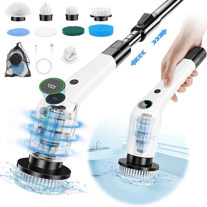 PUFTEM Electric Spin Scrubber, Cordless Shower Scrubber, Adjustable Handle | by PUFTEM