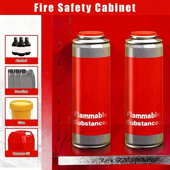 Red Flammable Storage Cabinet 16 Gallon, 18" x 18" x 23" All-Welded Steel Hazardous Cabinet, Adjustable Shelf & Manual Doors for Commercial Use, Warehouses, Lab & Industrial