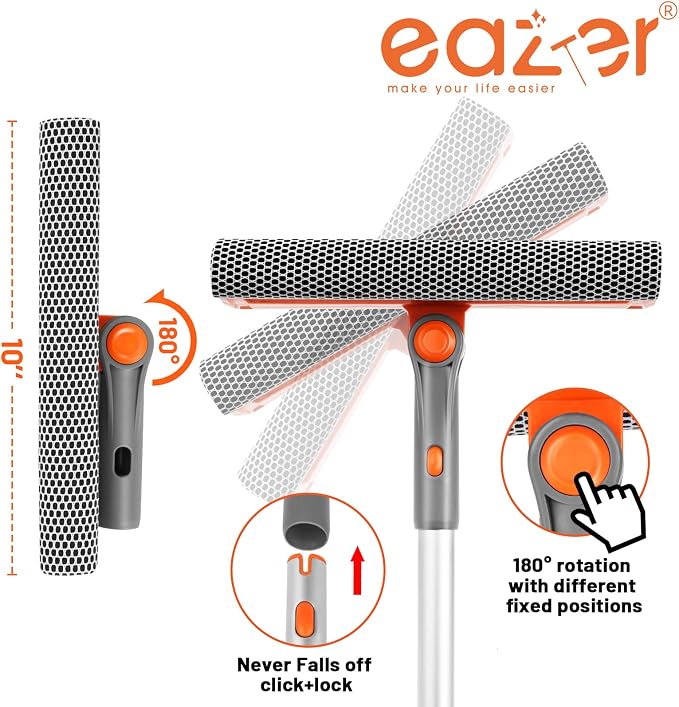 Eazer 46'' Professional Window Cleaner Tool, 2-in-1 Rotatable Squeegee - Image 2