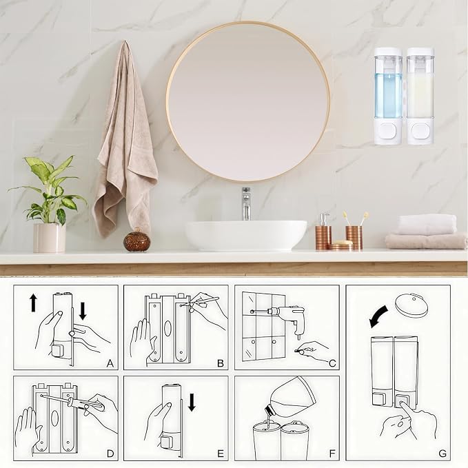 2-Chamber 10oz/300ML White Plastic Hand Wall Mounted Soap Dispensers | - Image 5