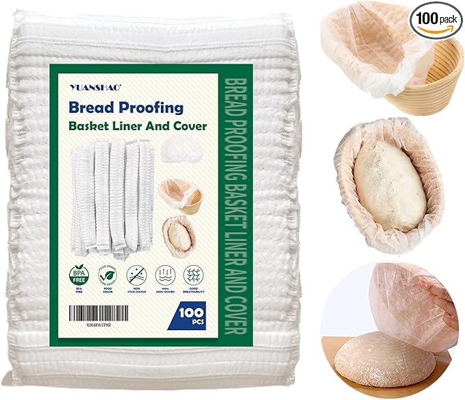 100 Pcs Banneton Liner,Banneton Bread Proofing Basket Non Woven Liners Non-Stick Dough,Bread Proofing Cover,Elastic Banneton Basket Liner,Sourdough Bread Baking Supplies