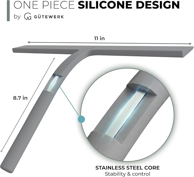 Silicone Shower Squeegee with 3-in-1 No-Drill Mount, Stainless Steel Core - Image 4