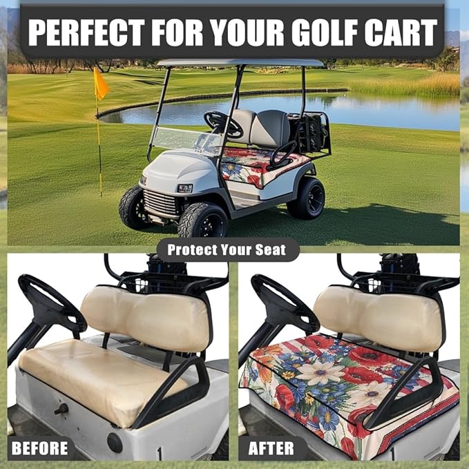 Golf Cart Seat Cover Cushion Designed to Protect Seats During Outdoor Use, Featuring Waterproof Layer and Soft Fabric