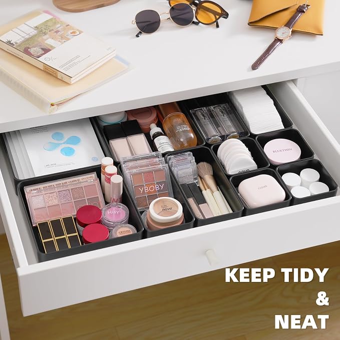 11-Piece Stackable Drawer Organizer Set, Stationery, Utensils in Bathroom - Image 3
