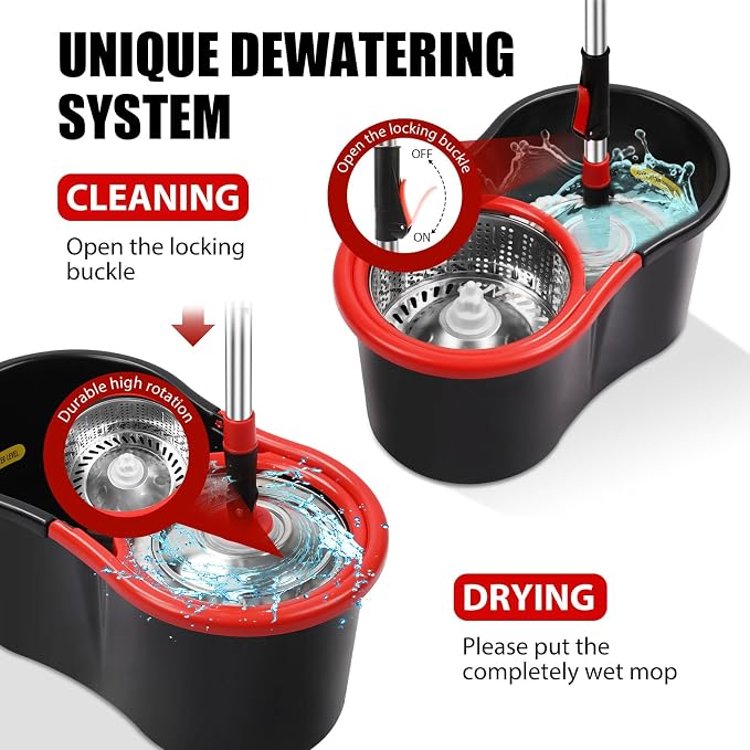Spin Mop and Bucket with Wringer Set, 360° Mop and Bucket System with 3 - Image 3