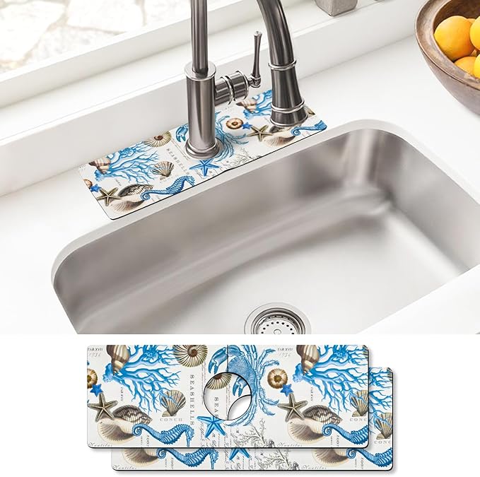 Sink Faucet Absorbing Mat, 2 Pack Drying Mat Around Faucet Sink Splash Guard by BathtubMat