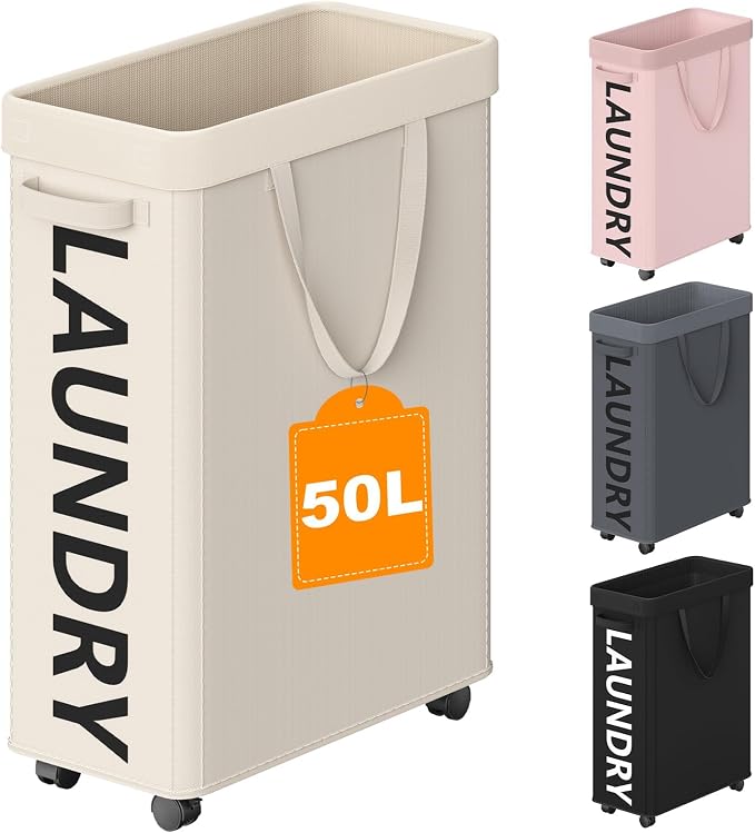 Optish 50L Slim Rolling Laundry Basket by Optish