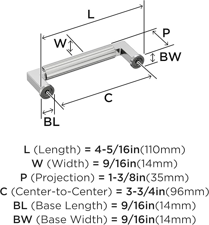 Amerock Ballard 3-3/4 inch (96mm) Center-to-Center Polished Chrome Cabinet Pull, BP3764326