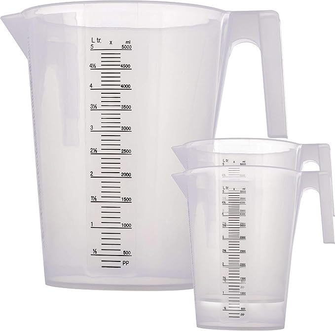 TCP Global 3 Liter (3000ml) Plastic Graduated Measuring and Mixing Pitcher (Pack of 4) - Holds 3 Quarts 0.75 Gallon - Pouring Cup, Measure & Mix Paint, Resin, Epoxy, Kitchen Cooking Baking Ingredients