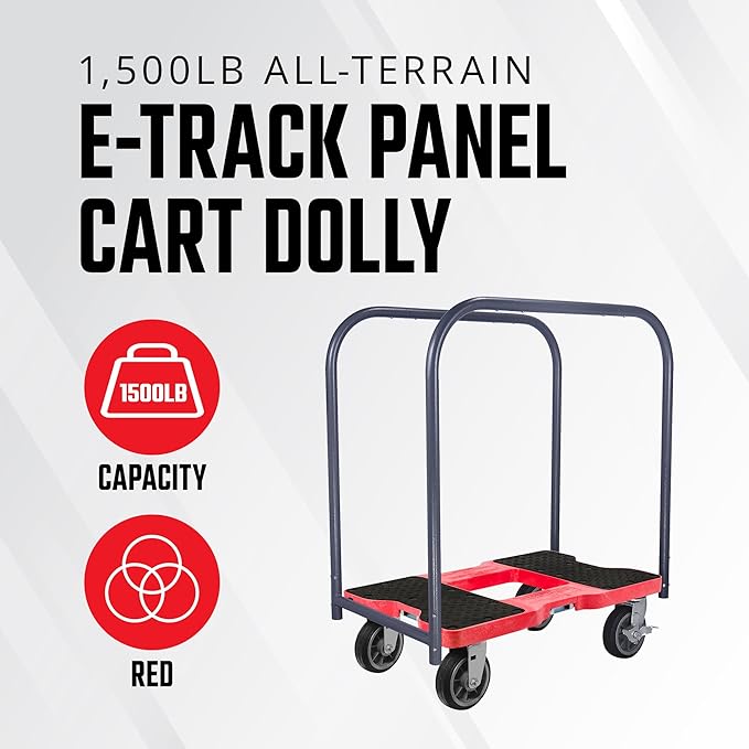 SNAP-LOC, All Terrain 4 Wheel Panel Cart Dolly, Heavy Duty Dolly Cart, 6 Inch Casters, Panel Bars & E Strap Attachment Included, 1,500 lb Capacity, Made in USA, Red