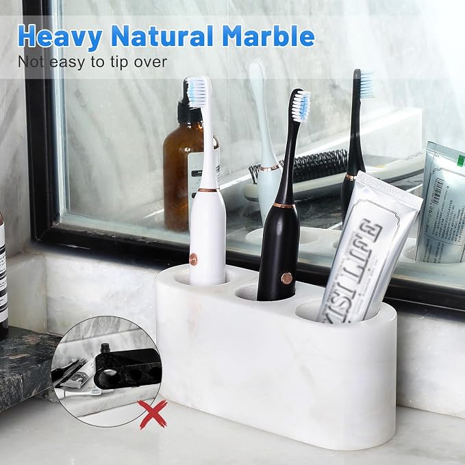 BCS Toothbrush Holder for Bathrooms, 3 Slots Marble Toothbrush Organizer - Image 6