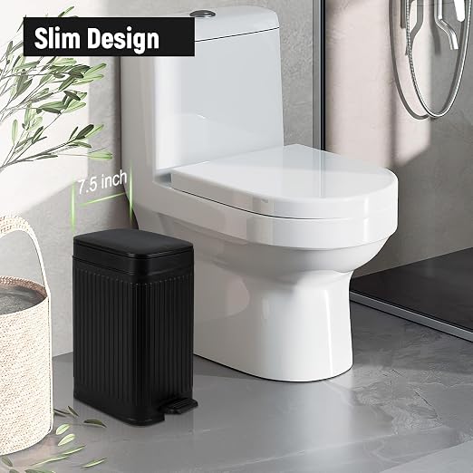 Small Bathroom Trash Can with Lid, 1.9 Gallon Slim Soft Close Step, Kitchen & - Image 2