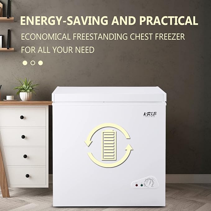 5.0 Cu.Ft Compact Chest Freezer with Removable Basket, Krib Bling Top Door Open Freestanding Deep Freezer with 7 Gears Temperature Adjustment, Ideal for Home, Kitchen & Office, White