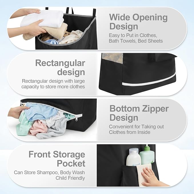 Hanging Laundry Hamper Bag, Extra Large Storage Space, - Image 4