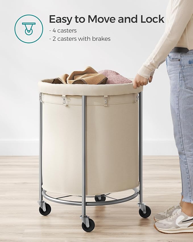 SONGMICS Laundry Basket with Wheels, Steel Frame, Removable Bag - Image 8