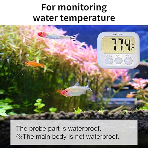 Digital Thermometer with External Sensor, Magnet, Suction Cup, Water Thermometer, Aquarium, Refrigerator, Freezer (White)