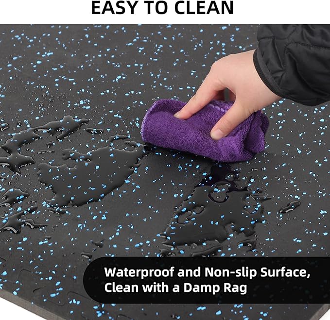 0.56in Thick 96 Sq Ft Exercise Equipment Mats, 24 Tiles Rubber Top EVA Foam Workout Mats, Interlocking Gym Flooring for Home Gym, 24 x 24in, Black & Blue