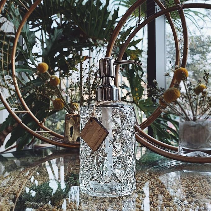 JASAI Diamond Design 12 Oz Glass Soap Dispenser - Image 6