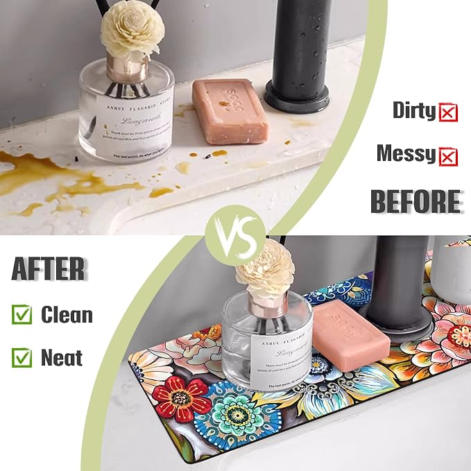 Sink Faucet Absorbing Mat, 2 Pack Drying Mat Around Faucet Sink Splash Guard - Image 3
