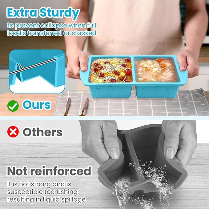 2 Pack Silicone Freezer Trays With Lid For Easy Storage Silicone Soup Freezer Molds 2 Cup ，Perfect For ice cube tray Freezing Broth Sauces Store Leftovers , Leakproof, Easy Release Dishwasher Safe