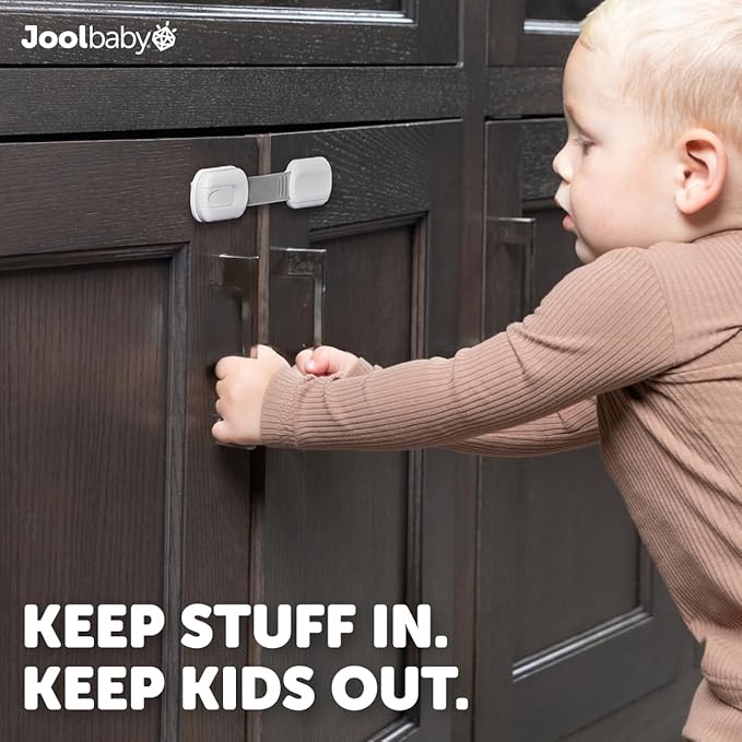 Child Safety Strap Locks (8 Pack) Baby Proof Cabinets, Drawers, Fridge, Toilet & Trash Cans – 3M Adhesive Childproof Locks – Jool Baby
