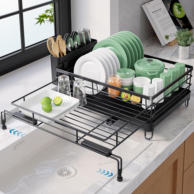 Kitsure Adjustable Dish Drying Rack, 15.6''-25.2''L × 16.9''W, Rust-Resistant by Kitsure