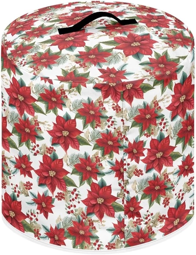 Dust Cover for Kitchen Instant Pot, for 6 Quart Pressure Cooker Air Fryer Rice Cooker Kitchen Appliance Dust Protection with Storage Pocket Christmas Decoration, Red Poinsettia Flower