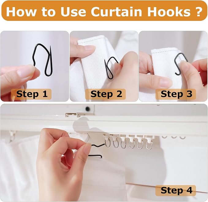 100 Pack Black Metal Curtain Hooks Pin-On Drapery Hooks, Suitable - Image 3