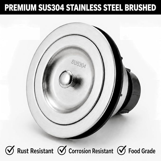 Kitchen Sink Drain Assembly Kit, 3-1/2 Inch Brushed 304 Stainless Steel Basket - Image 2