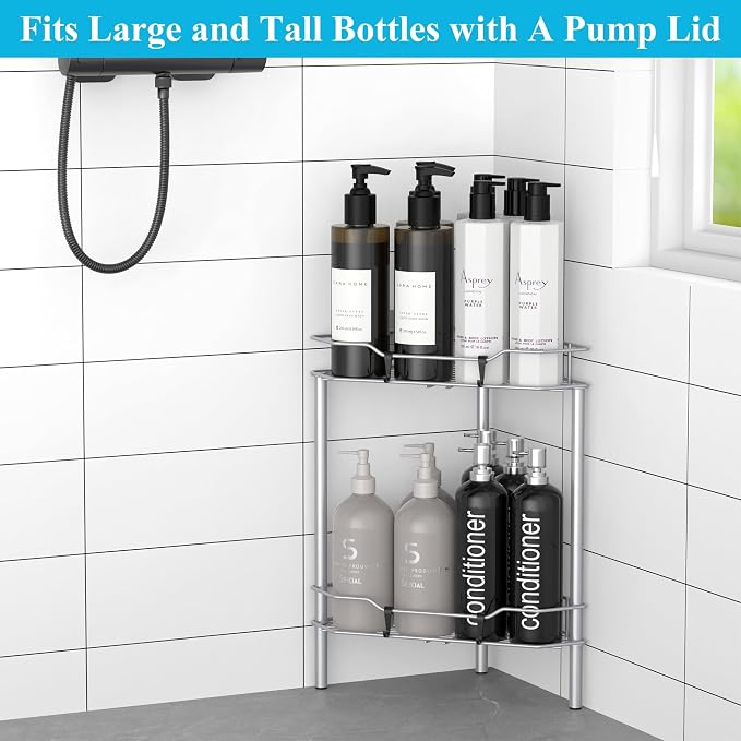 HuggieGems Metal Floor Standing Corner Shower Caddy, 2 Tier - Image 3