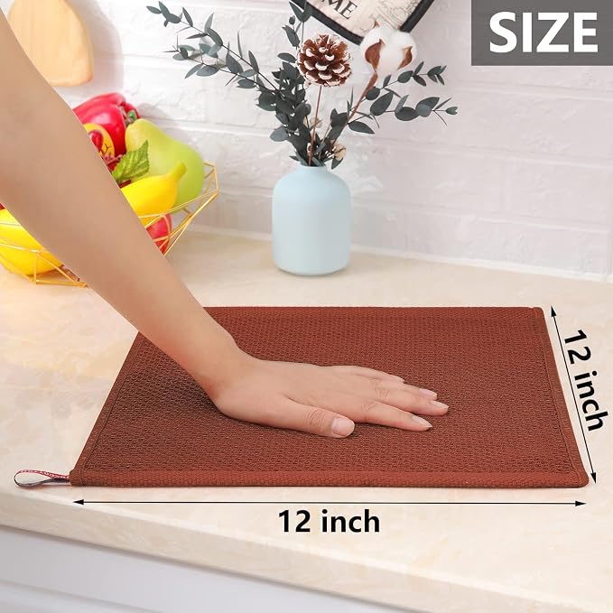Homaxy 100% Cotton Waffle Weave Kitchen Dish Cloths 18-Pack, Rust | 12 x 12 - Image 5