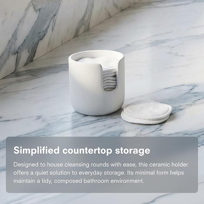 Public Goods Ceramic Cotton Rounds Holder | Matte White Stoneware Makeup - Image 3
