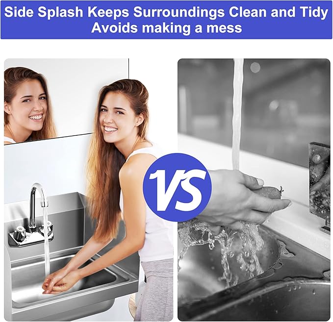 Giantex Stainless Steel Hand Sink with Faucet, Side Splash, Two Temperature Water Inlet, 17" x 15" Commercial Sink for Restaurant, Kitchen, Wall Mount
