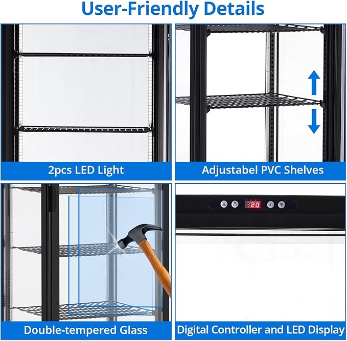 10.5 Cu.Ft Refrigerated Display Case, Floor-Standing Display Refrigerator with LED Light and Adjustable Shelves, Commercial Display Fridge with Casters for Cakes, Coffee, Bakery, Supermarkets, Store