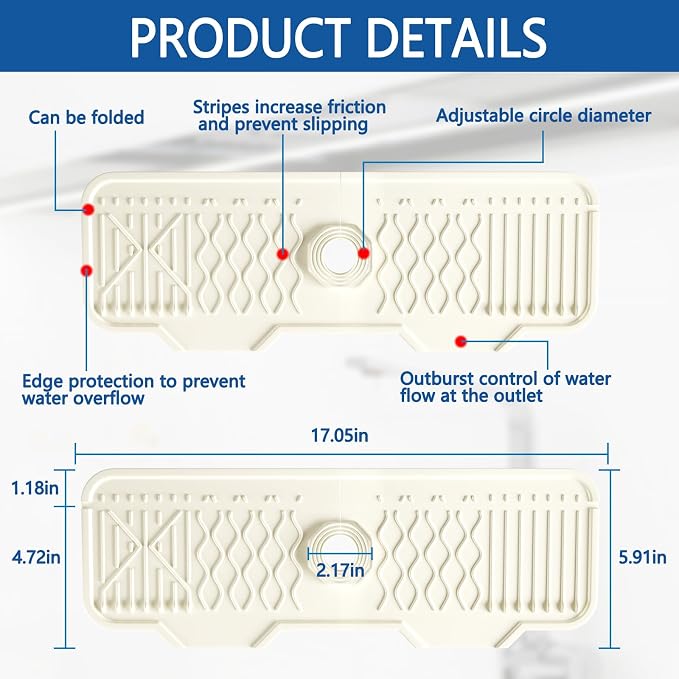 Silicone Sink Mat Splash Guard-17" x 6'' Sink Splash Guard, Kitchen Sink - Image 2